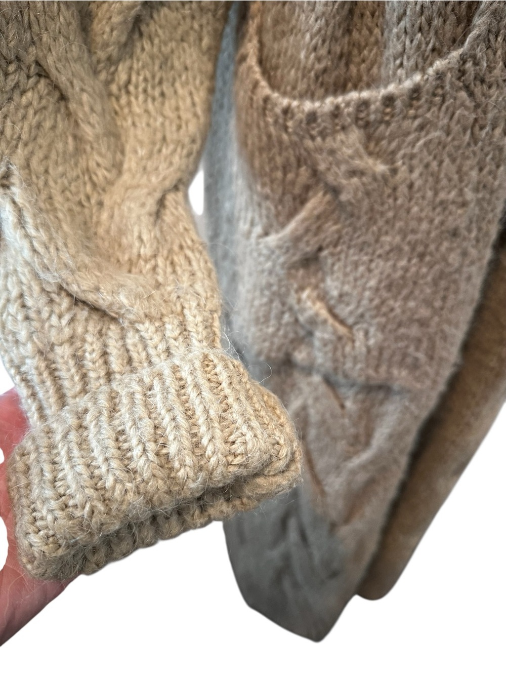 Zara Long Taupe Tan Cable Knit Open Long Line Cardigan with Pockets - Picture 8 of 15